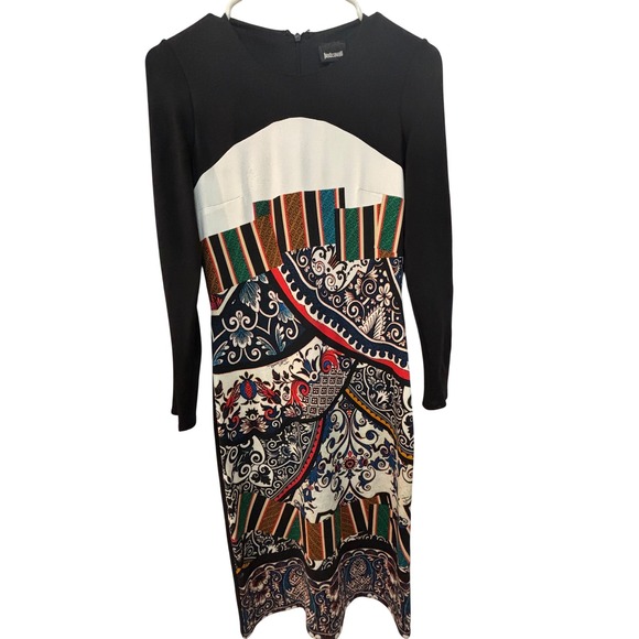 Just Cavalli Dresses & Skirts - Just Cavalli Womens Long Sleeve Paisley Mixed Print Sheath Dress Black White L